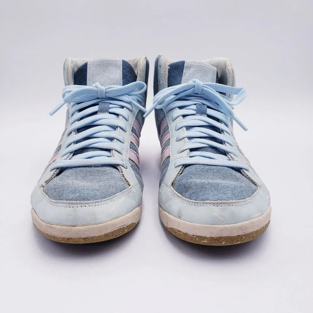 Adidas reGround Grum Hi-Top Sneaker Blue Lace Up Pink Stripe Women's Size‎ 10